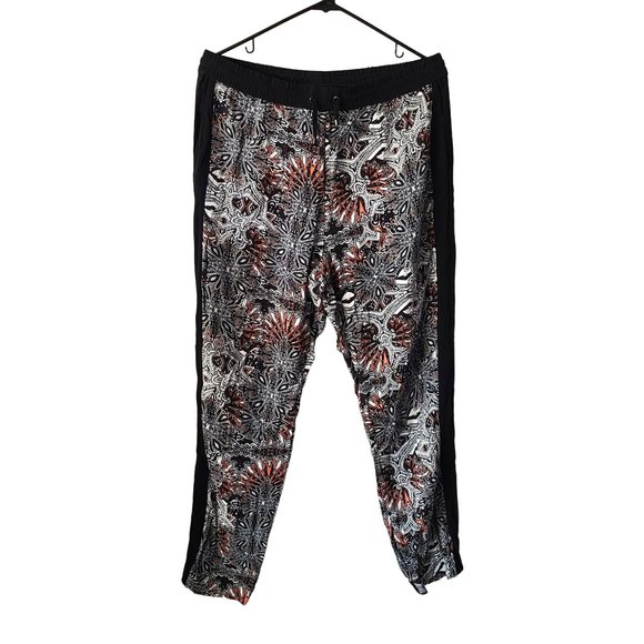 Topshop US Women's Size 10 Boho Jogger Pants Black Orange Floral Drawstring - Picture 1 of 11
